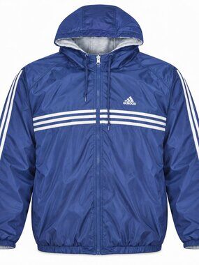 Vintage Y2K Adidas Reversible Hooded Jacket Mens 2XL Blue Gray 3 Stripe